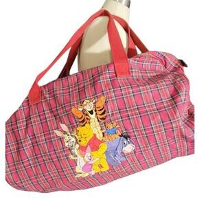 Vintage 90s  Disney Store Winnie The Pooh & Friends Red Plaid Duffle Bag Large